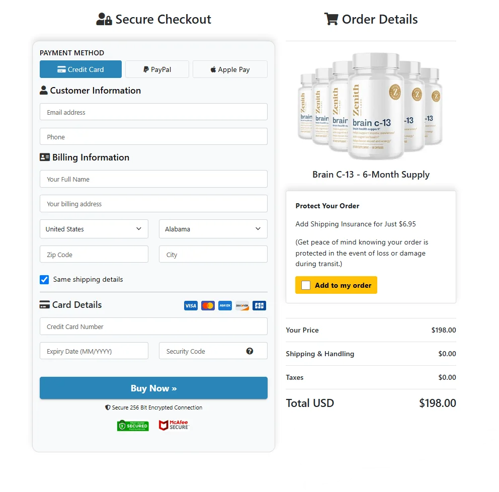 Brain C-13 Secure Checkout Page